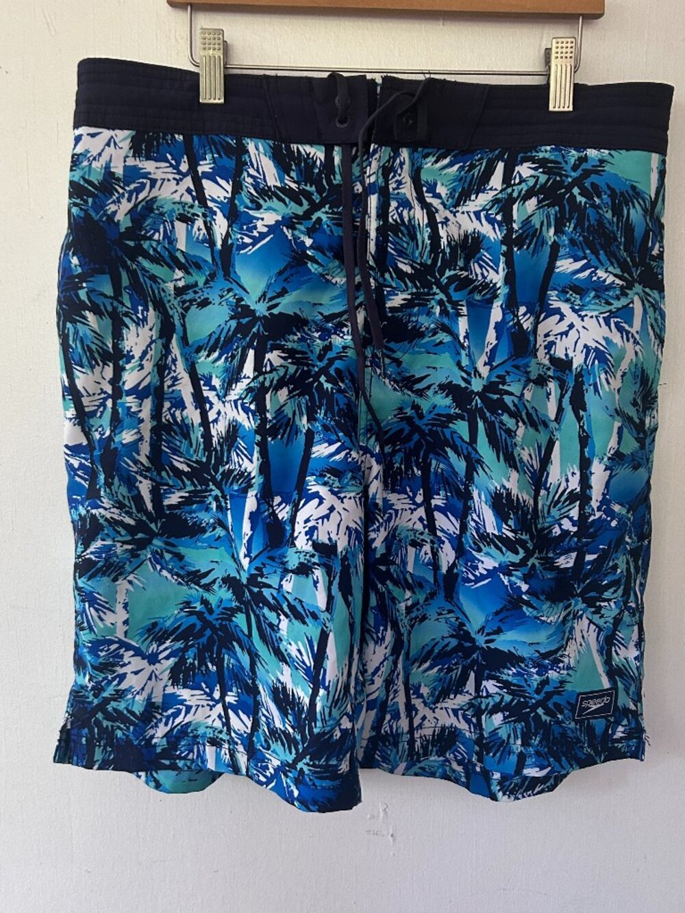 Speedo Board Shorts Blue Mens Large Built in Briefs Pockets Swimwear